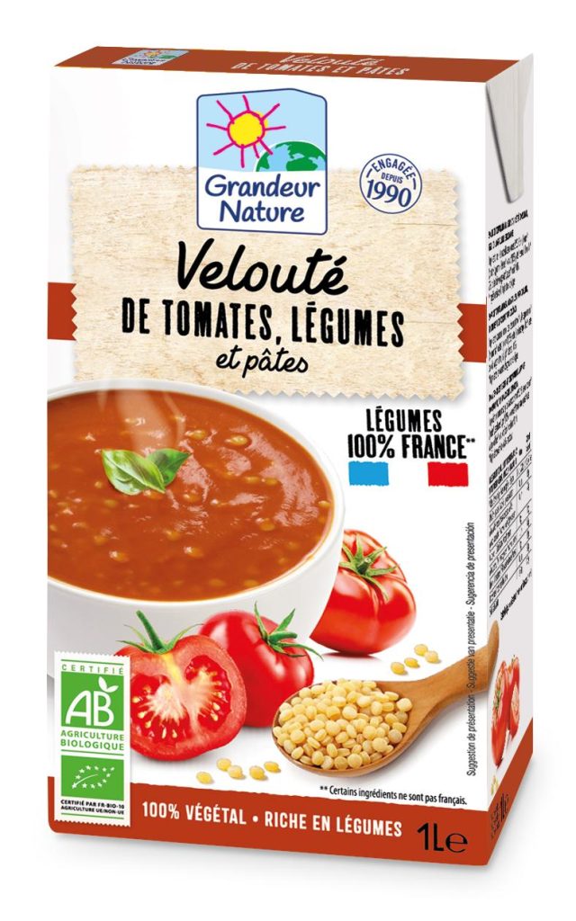 Velouté de tomates, légumes et pâtes, légumes de France bio 1L Grandeur Nature