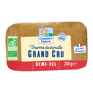 Beurre de baratte grand cru demi sel bio 250g Grandeur Nature