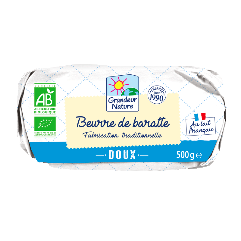 Beurre de baratte grand cru doux bio 500g Grandeur nature
