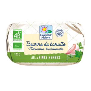 Beurre de baratte ail et fines herbes bio Grandeur Nature 125g