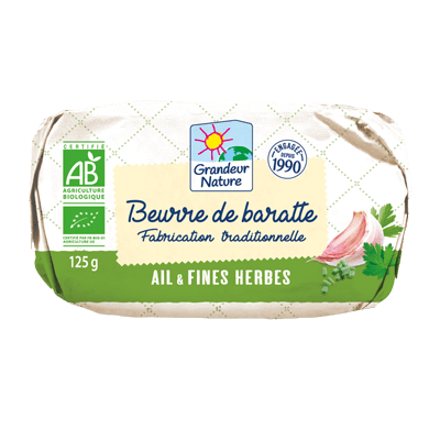 Beurre de baratte ail et fines herbes bio Grandeur Nature 125g
