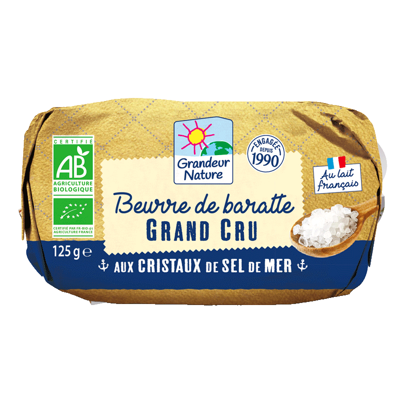 Beurre de baratte Grand cru aux cristaux de sel de Guérande bio Grandeur Nature
