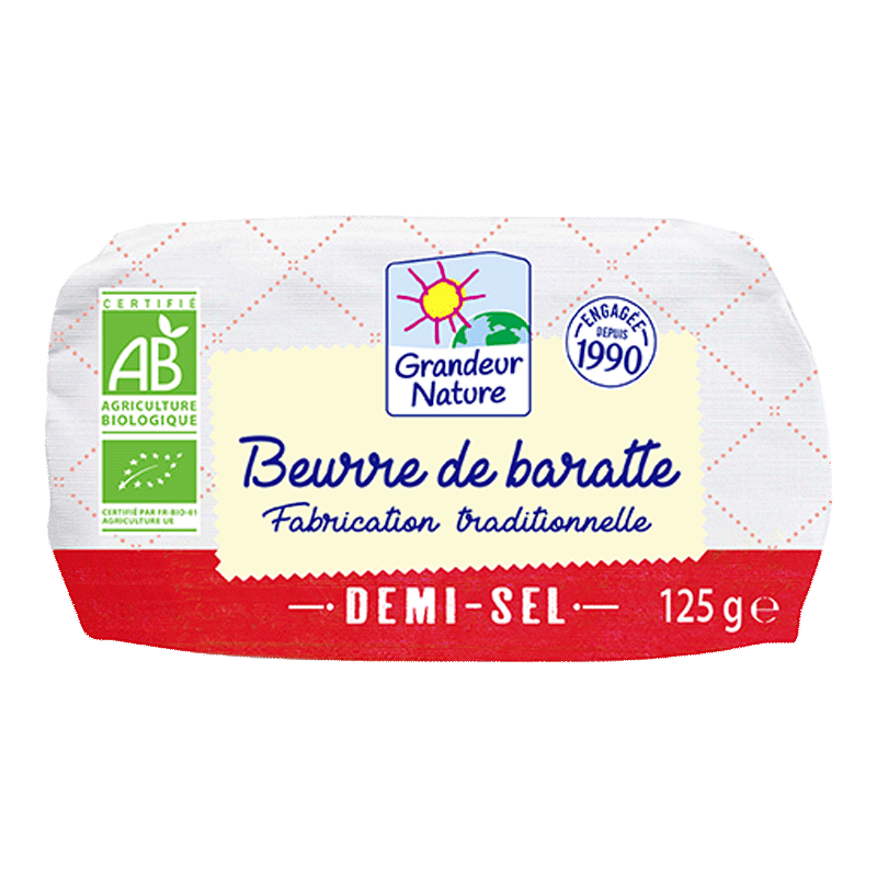 Beurre de baratte moulé demi sel 250g bio Grandeur Nature