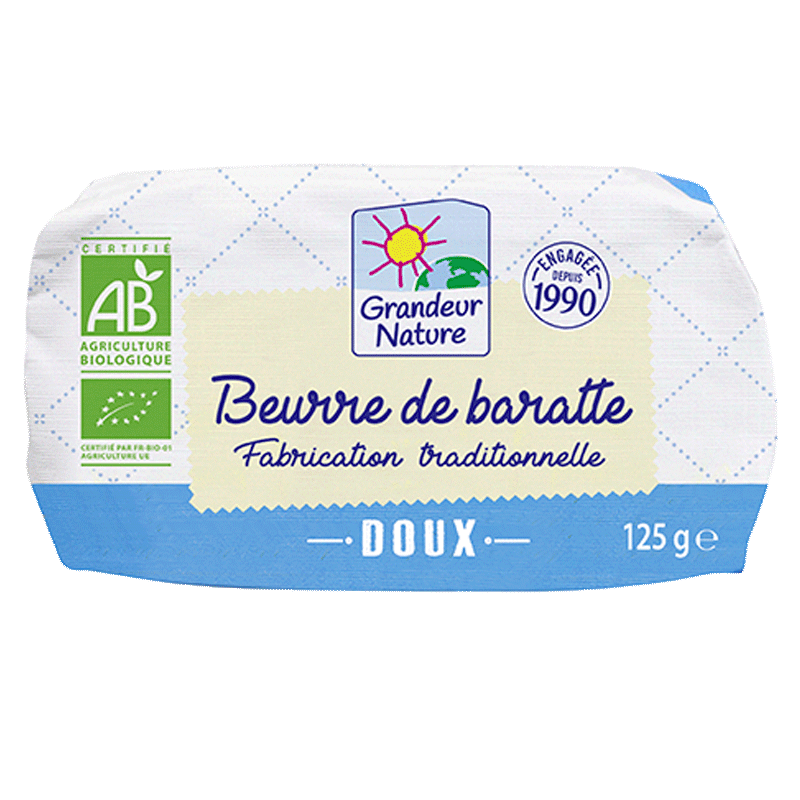 Beurre de baratte doux moulé 125g bio Grandeur Nature