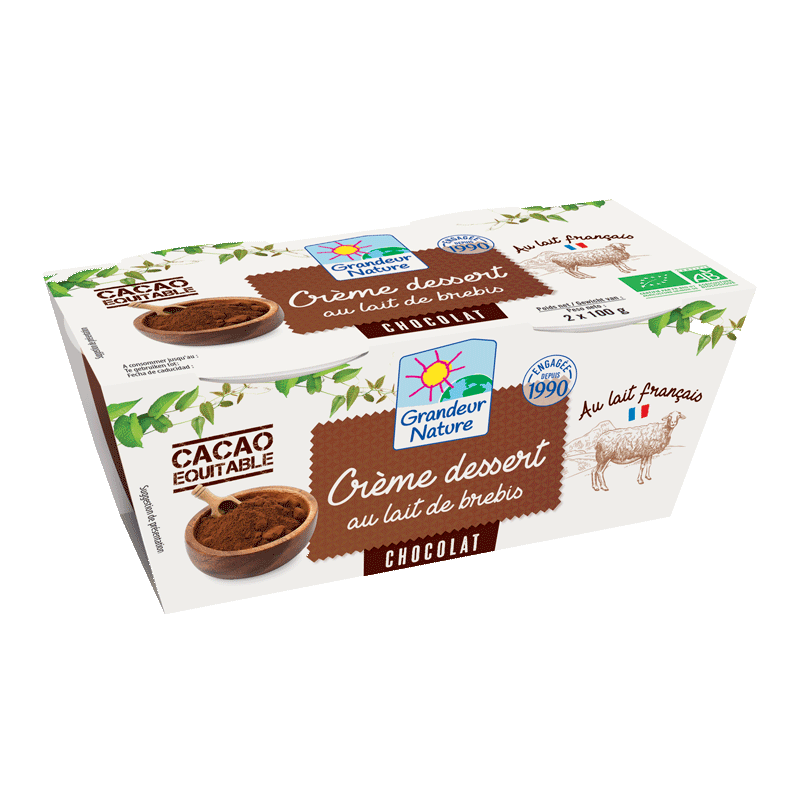 Crème dessert chocolat au lait de brebis 2x100g Grandeur Nature