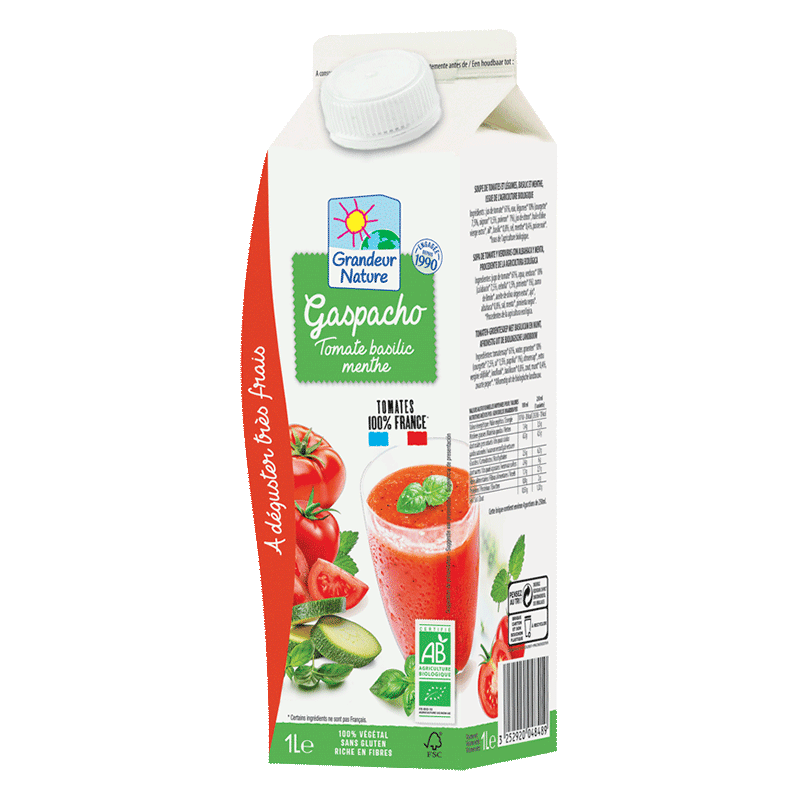 Gaspacho tomate basilic menthe Grandeur Nature 1L
