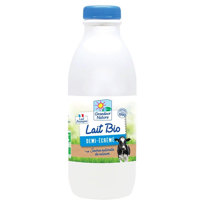 Lait UHT bio 1/2 écrémé 1l Grandeur Nature
