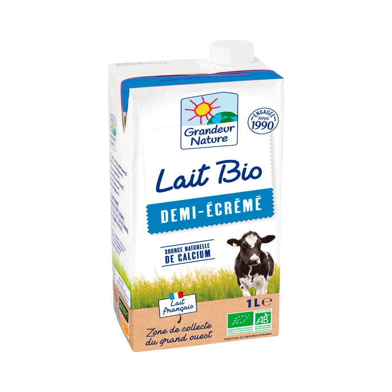 Lait UHT bio 1/2 écrémé brique 1l Grandeur Nature
