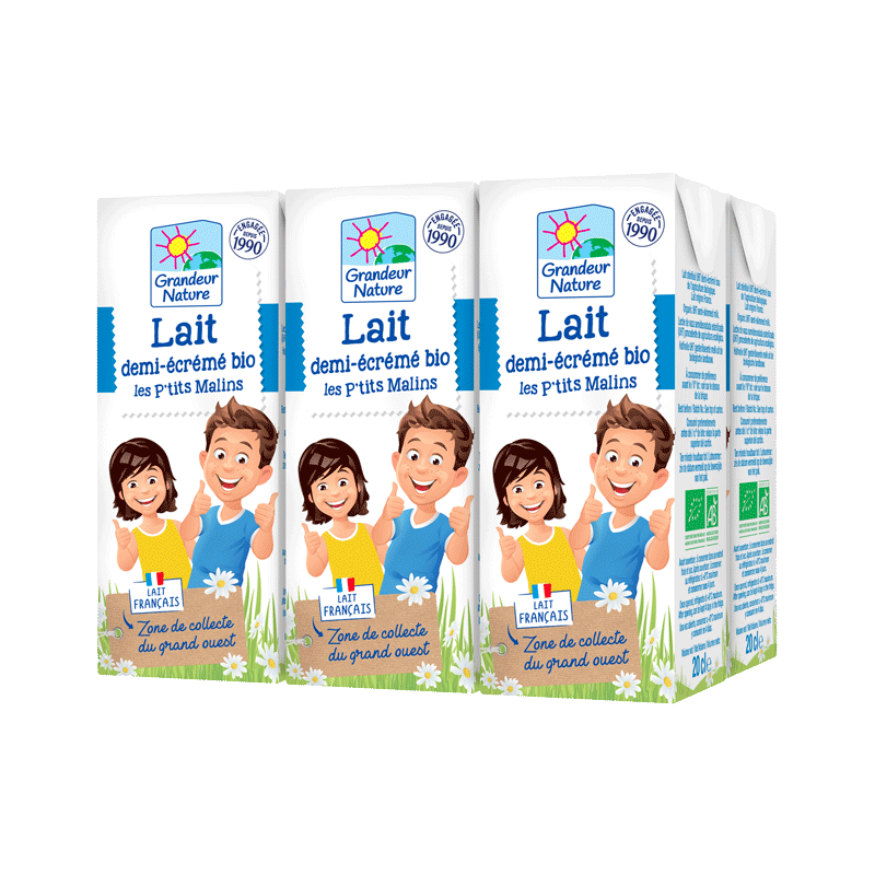 Lait UHT bio demi écrémé 6 x 20cl Grandeur Nature