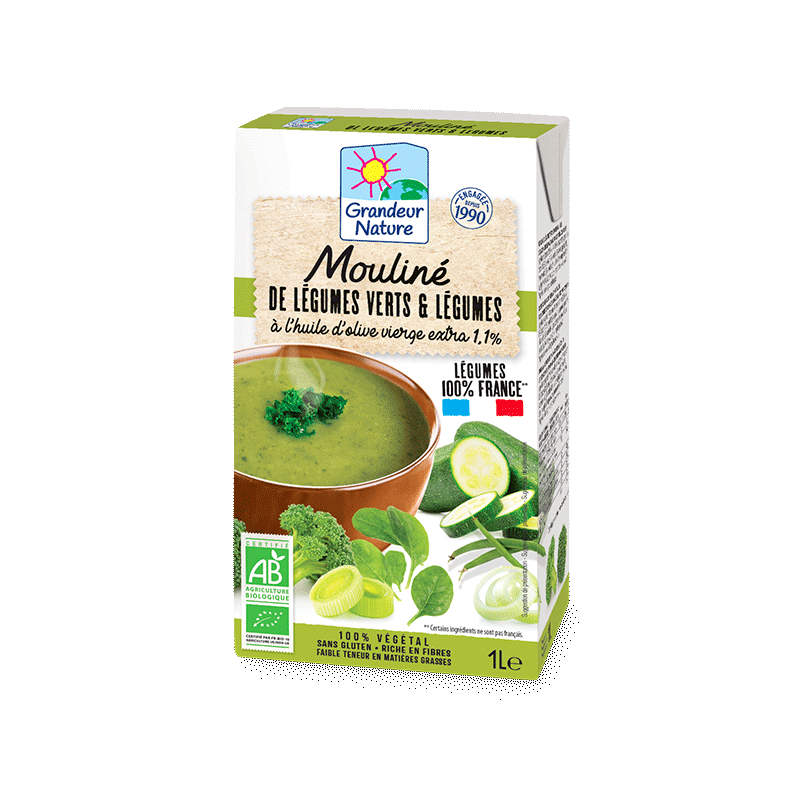 Soupe moulinée de légumes verts à l'huile d'olive vierge bio Grandeur Nature