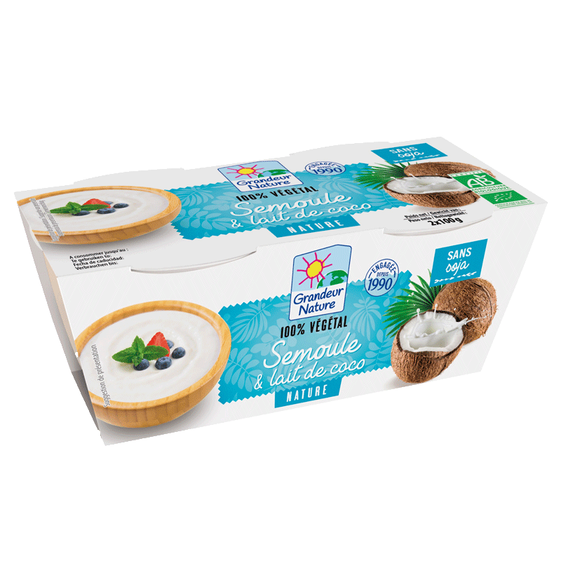 Dessert semoule et lait de coco 100% végétal Grandeur Nature