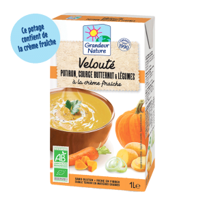 Soupe veloutée potiron, courge butternut et légumes avec de la crème fraîche Grandeur Nature