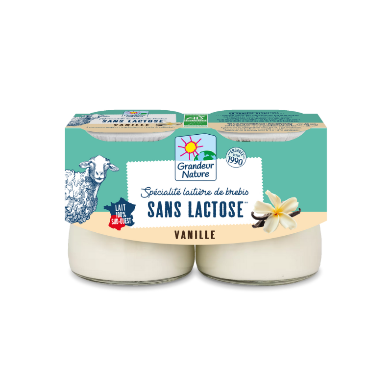 Dessert sans lactose à la vanille au lait de brebis français Grandeur Nature Bio